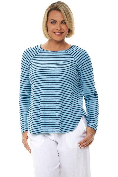Navy Stripe Ruched Back Top