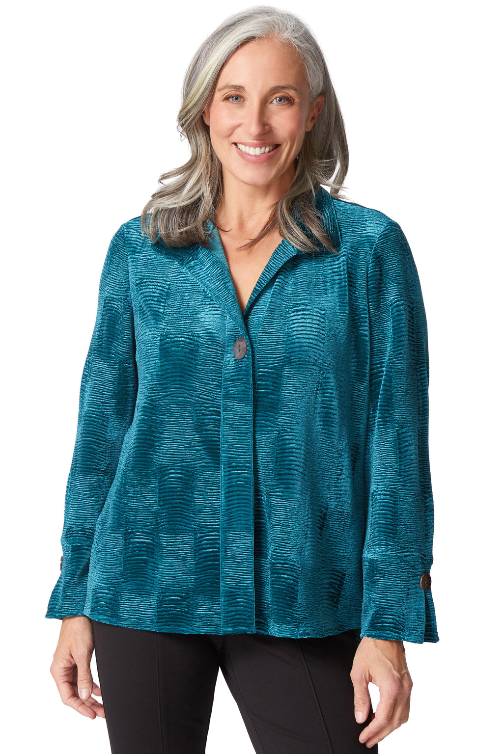 Crinkle Velvet Hidden Placket Swing Shirt