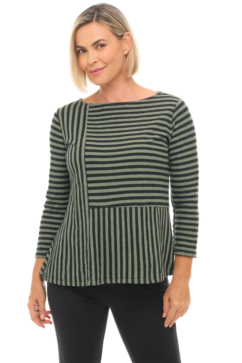Black Striped Patch Aline Boatneck