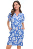 Tribal Tuck Sleeve V Dress, Spring Summer Women's Dresses. Baja Blue