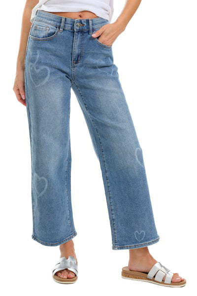 Tribal Sophia Heart Print Jean, Spring Summer Women's Pants. Blueheart