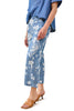 Tribal Floral Wide Leg Crop, Spring Summer Women's Pants. Seaside Blue