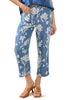 Tribal Floral Wide Leg Crop, Spring Summer Women's Pants. Seaside Blue