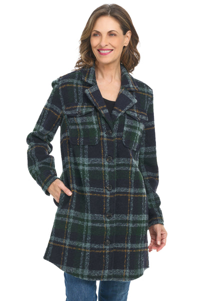 Tribal Bouclé Plaid Jacket, Fall Winter Women's Outerwear