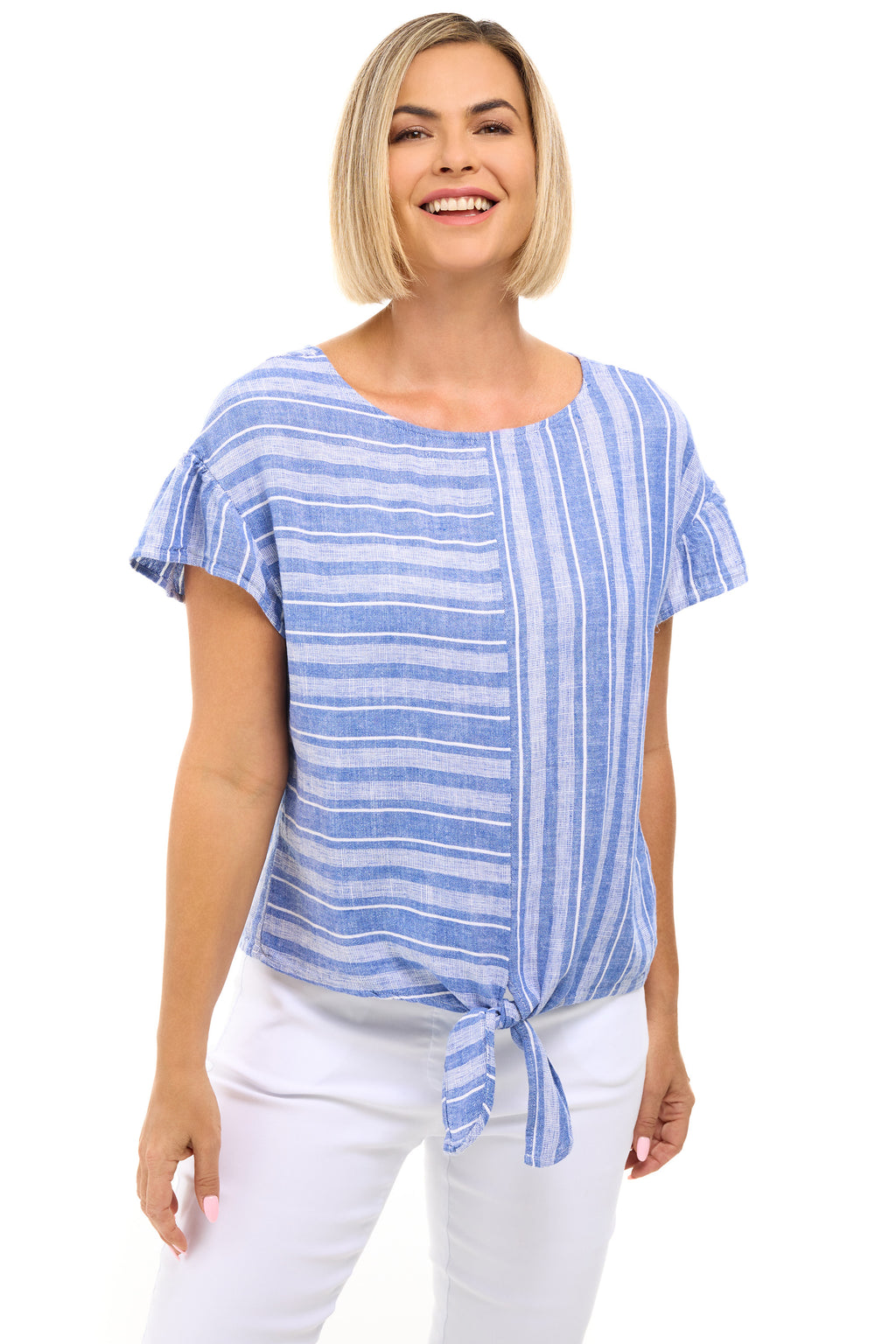 Frill Sleeve Tie Front Top