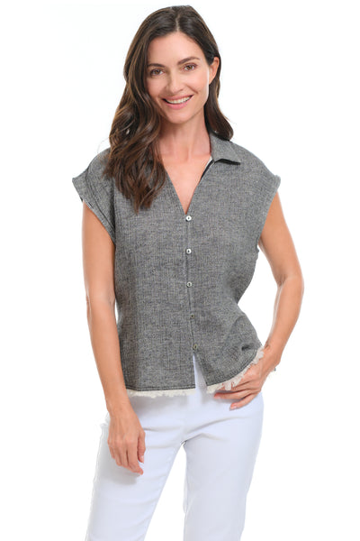 Foil Natural Blender Linen Shell, Spring Summer Women's Shirts Woven. Salt N Pepper