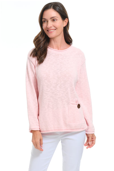 Avalin Pocket Crew Sweater, Spring Summer Women's Sweaters. Light Pink