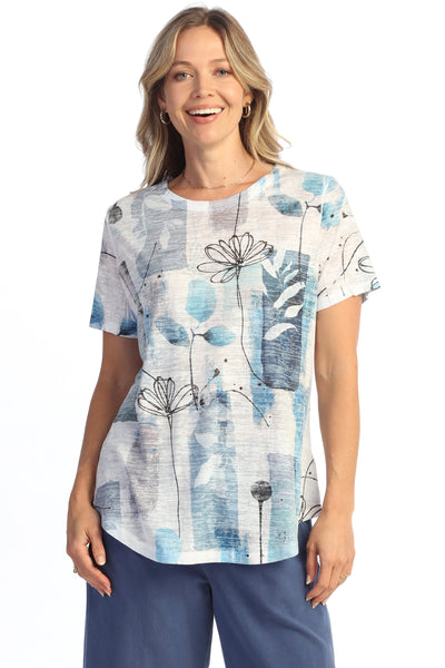 Jess & Jane Dee Dee Burn Out Top, Spring Summer Women's Shirts Knit. Blues