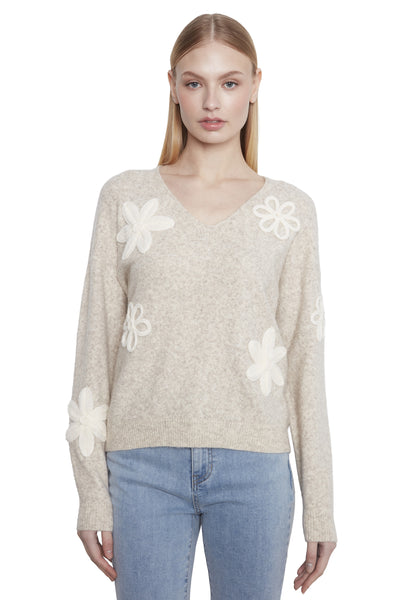 Floral Applique V Sweater