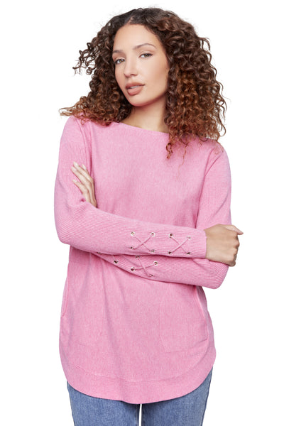 Charlie B Laced Sleeve Sweater, Fall Winter Women's Shirts Knit