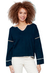 Notch Neck Embroidered Sweater