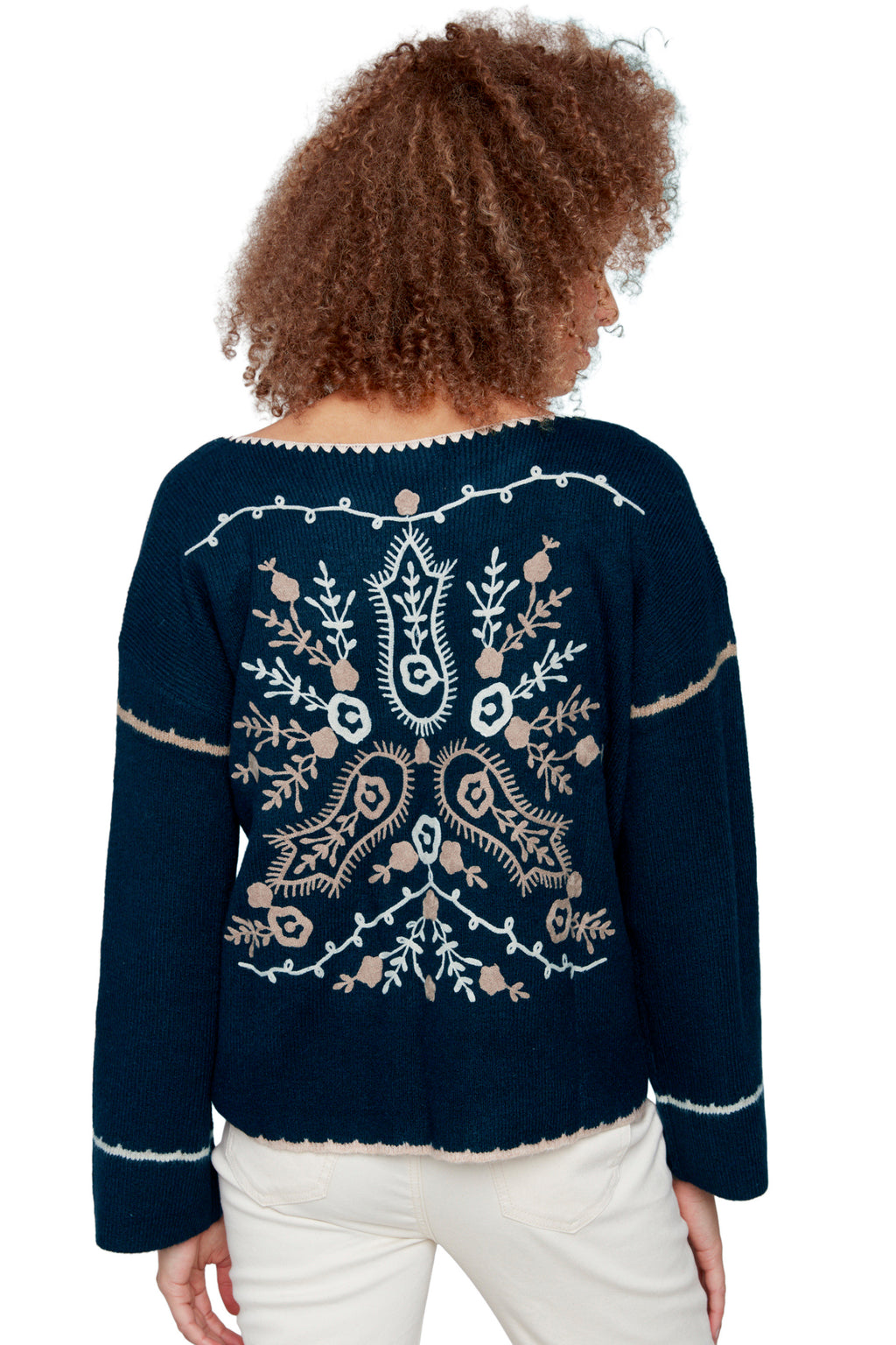 Notch Neck Embroidered Sweater