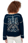 Notch Neck Embroidered Sweater