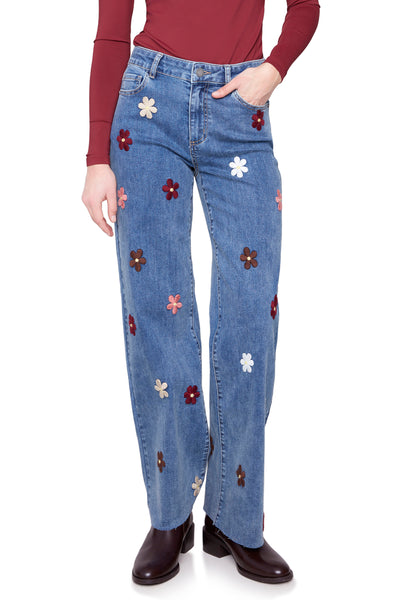 Floral Embroidered Wide Leg Jean