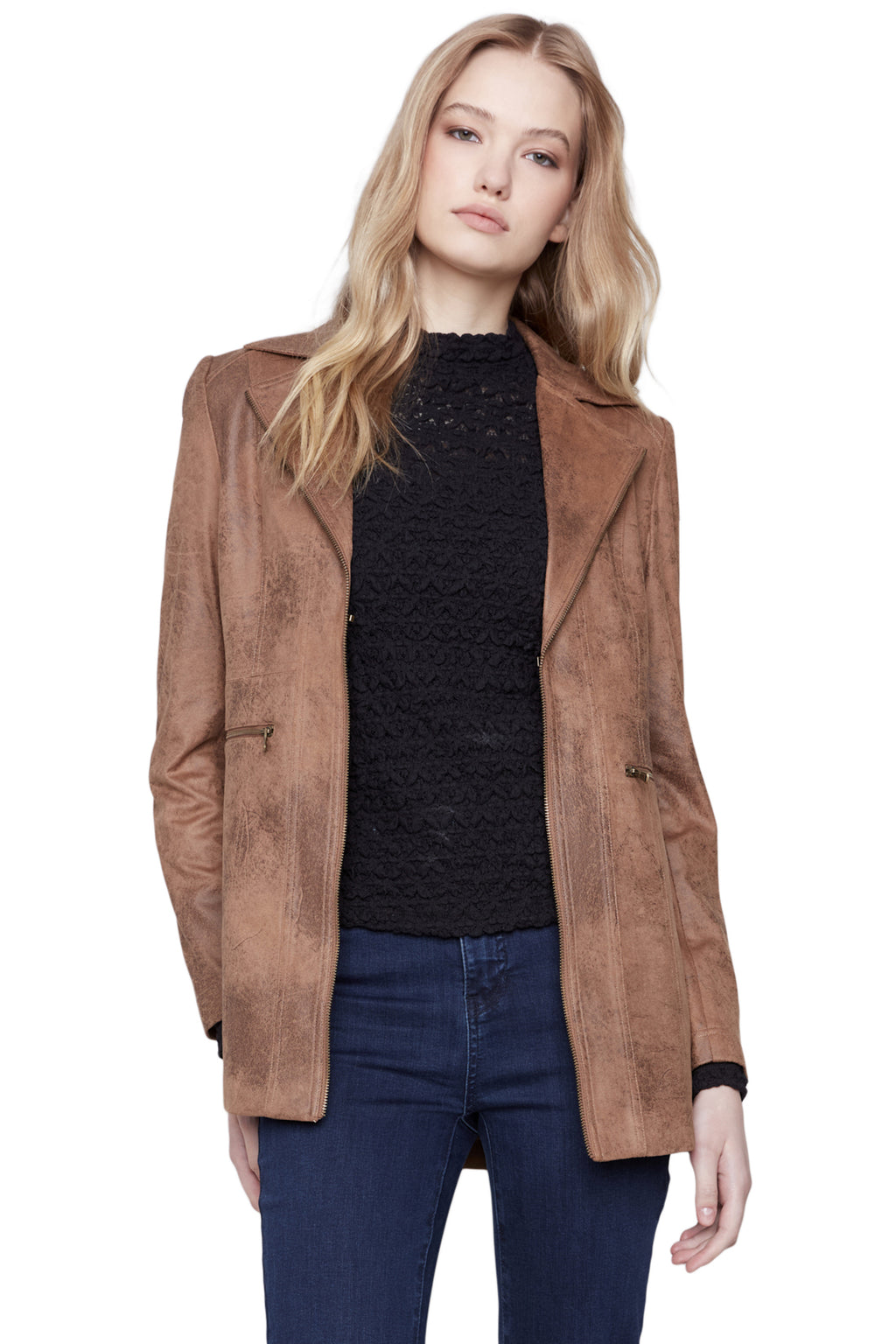 Charlie B Faux Suede Vintage Long Jacket, Fall Winter Women's Outerwear