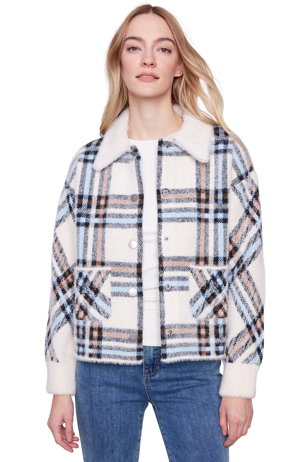 Brushed Plaid Snap Jacket