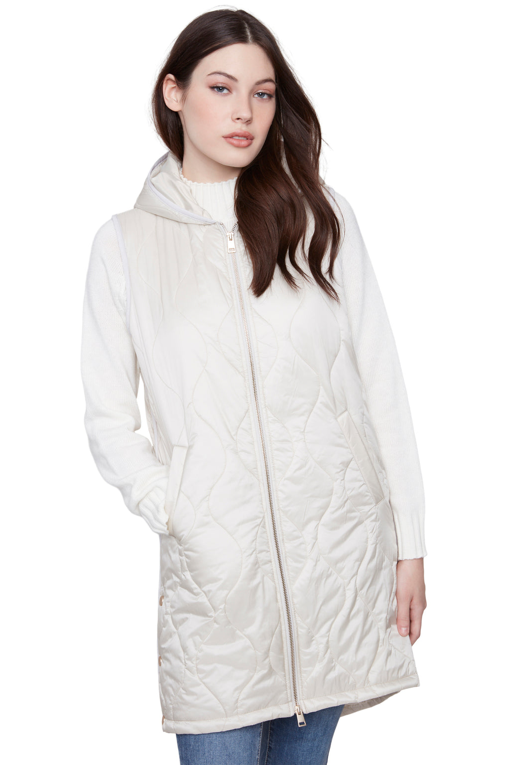 Pearlized Puffer Long Vest
