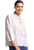 Foil Love In Bloom Top, Spring Summer Women's Shirts Woven. White Texture