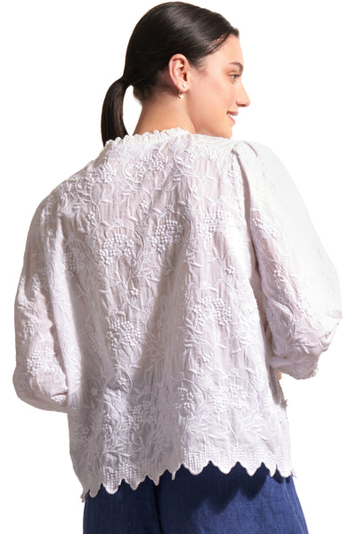 Foil Love In Bloom Top, Spring Summer Women's Shirts Woven. White Texture