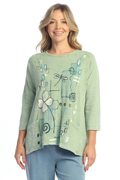 Jess & Jane Carmel Cotton Pocket Top, Spring Summer Women's Shirts Knit. Sage