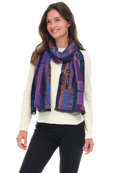 Rapti Cashmere Scarf, Fall Winter Accessories. Magenta/Sapphire.