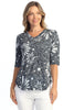 Jess & Jane Evangeline Crush V Top, Spring Summer Women's Shirts Knit. Navy/White