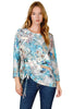 Inoah Book Nook Tie Front Top, Spring Summer Women's Shirts Knit. Blues