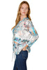 Inoah Book Nook Tie Front Top, Spring Summer Women's Shirts Knit. Blues