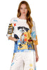 Inoah Sir Artsy Paws Top, Spring Summer Women's Shirts Knit. White Multi
