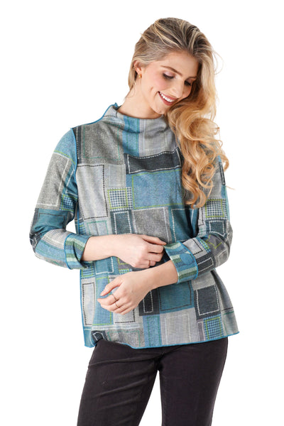 Patchwork and Stripes Reversible Mock Top