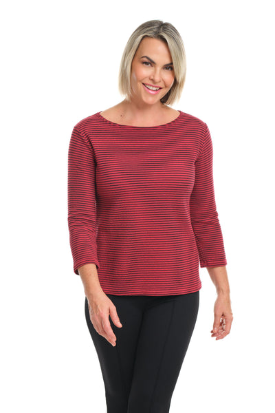 Black Striped Doublecloth Boatneck Top