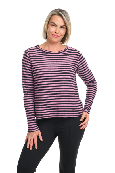 Black Striped Boxy Mock Neck Top